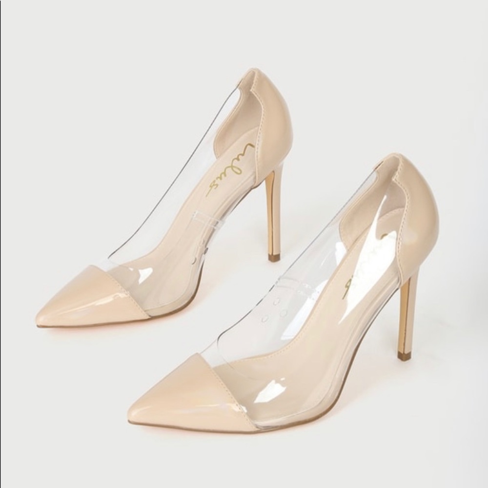 Lulus Pointed Clear/Nude High Heels